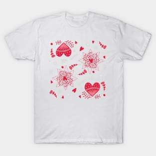 Hearts and Flowers Valentine Pattern T-Shirt